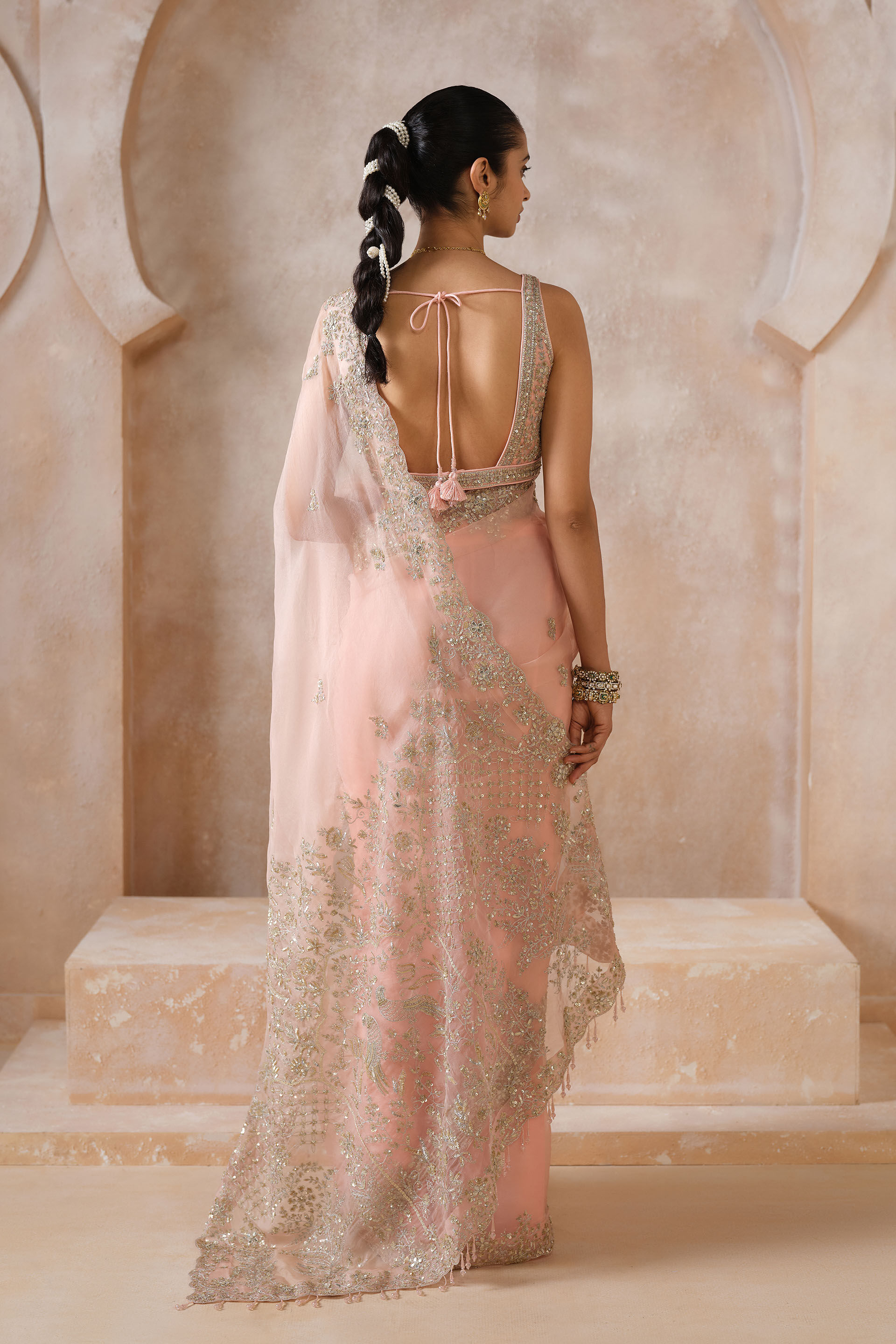 Sharvani Gota Patti Silk Saree - Blush